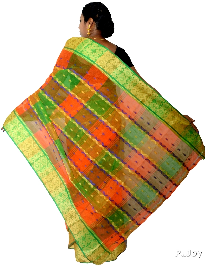 Orange Pure Cotton SonaJhuri Desiging Tant Saree (115)