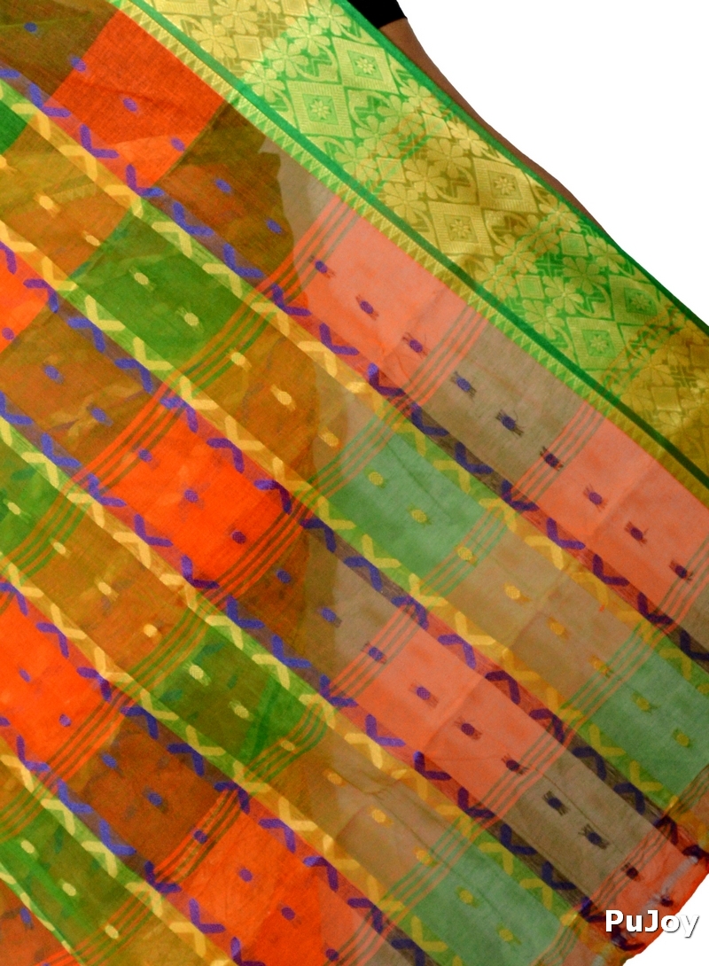 Orange Pure Cotton SonaJhuri Desiging Tant Saree (115)