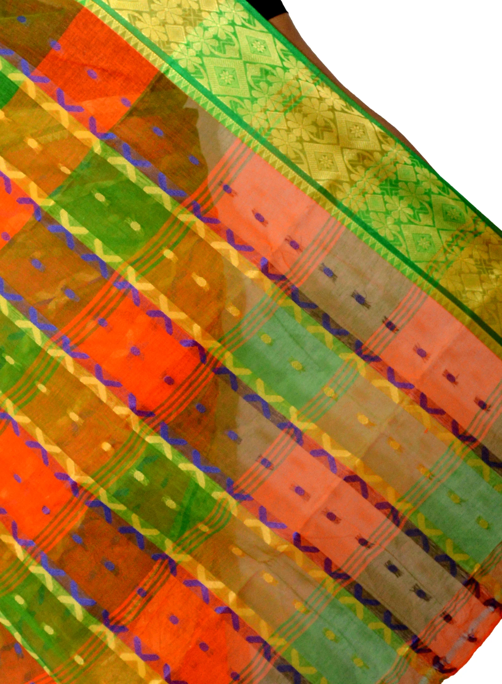 Orange Pure Cotton SonaJhuri Desiging Tant Saree (115)