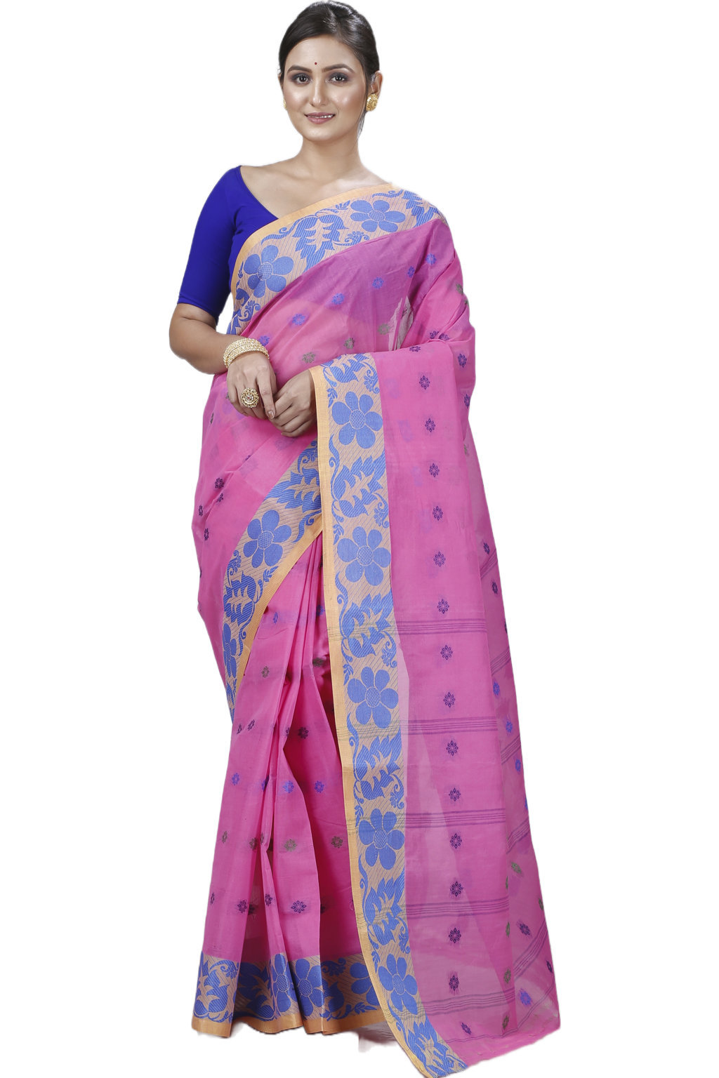 Pink Pure Cotton Ushi Tant Saree (1153)