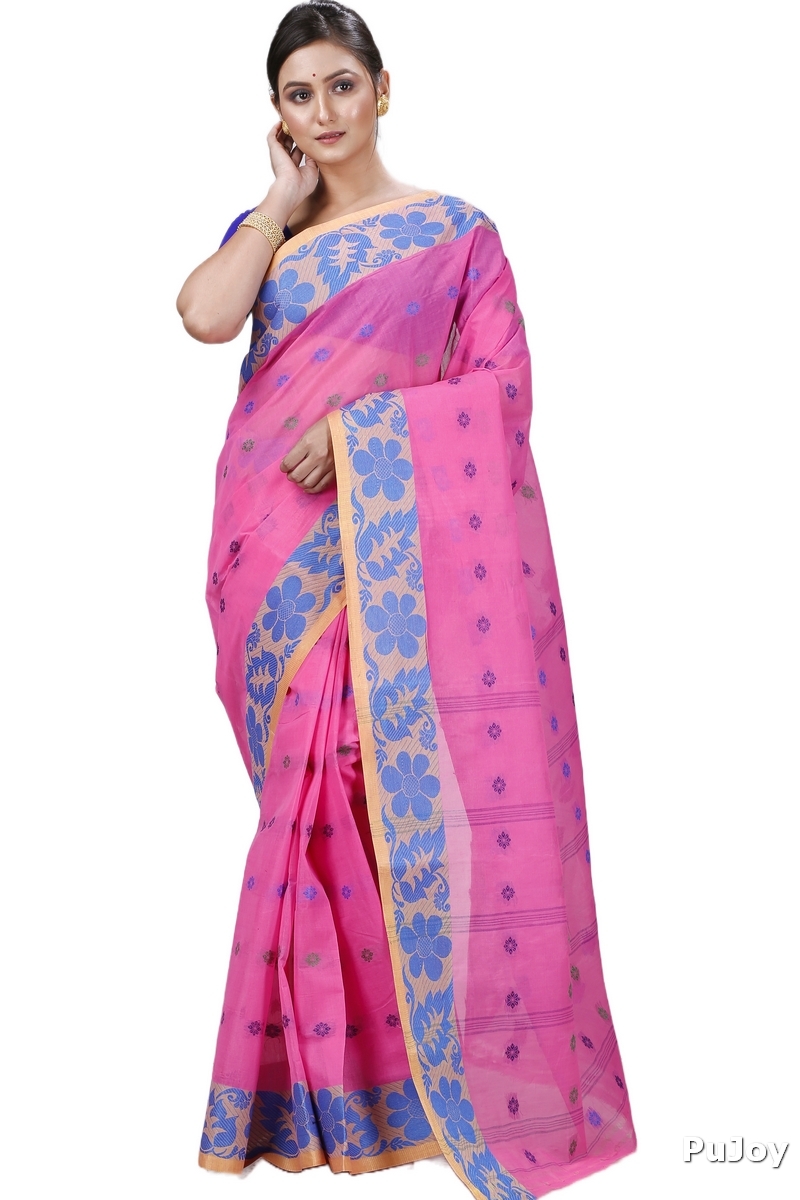Pink Pure Cotton Ushi Tant Saree (1153)
