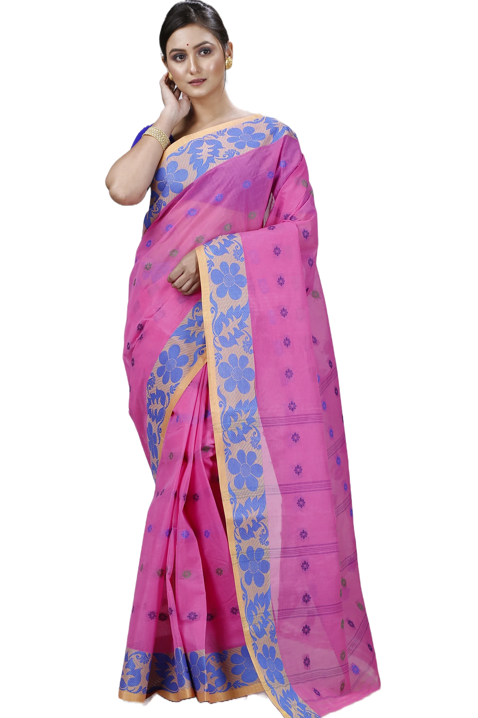 Pink Pure Cotton Ushi Tant Saree (1153)