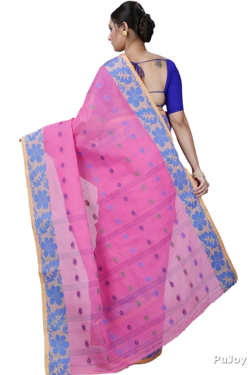 Pink Pure Cotton Ushi Tant Saree (1153)