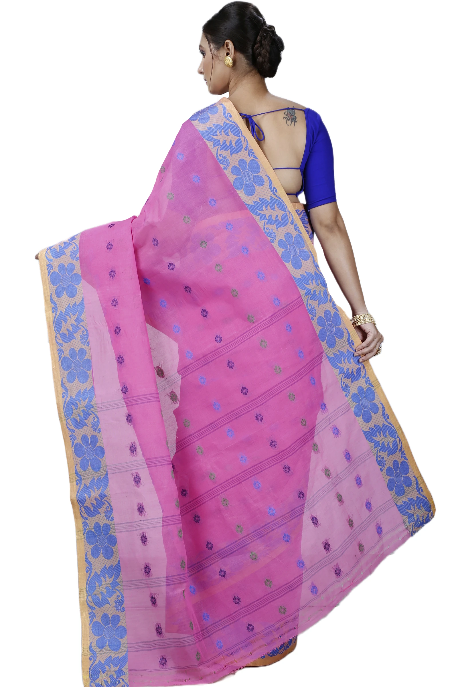 Pink Pure Cotton Ushi Tant Saree (1153)