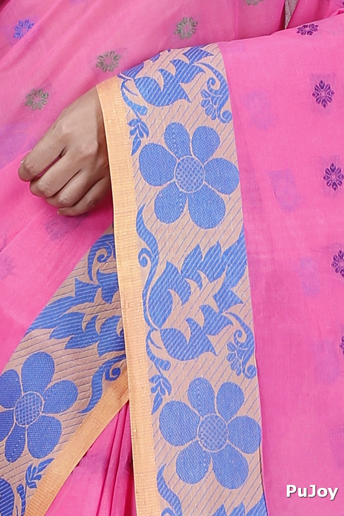 Pink Pure Cotton Ushi Tant Saree (1153)