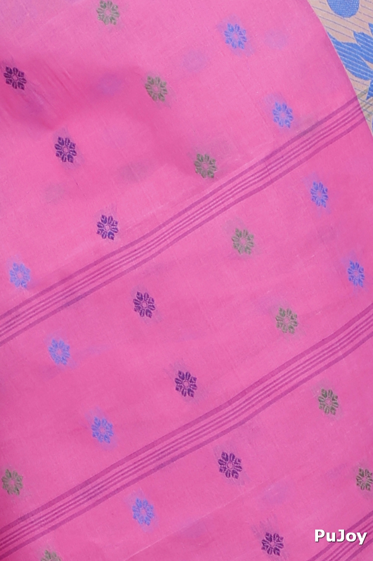 Pink Pure Cotton Ushi Tant Saree (1153)