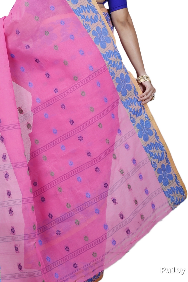 Pink Pure Cotton Ushi Tant Saree (1153)