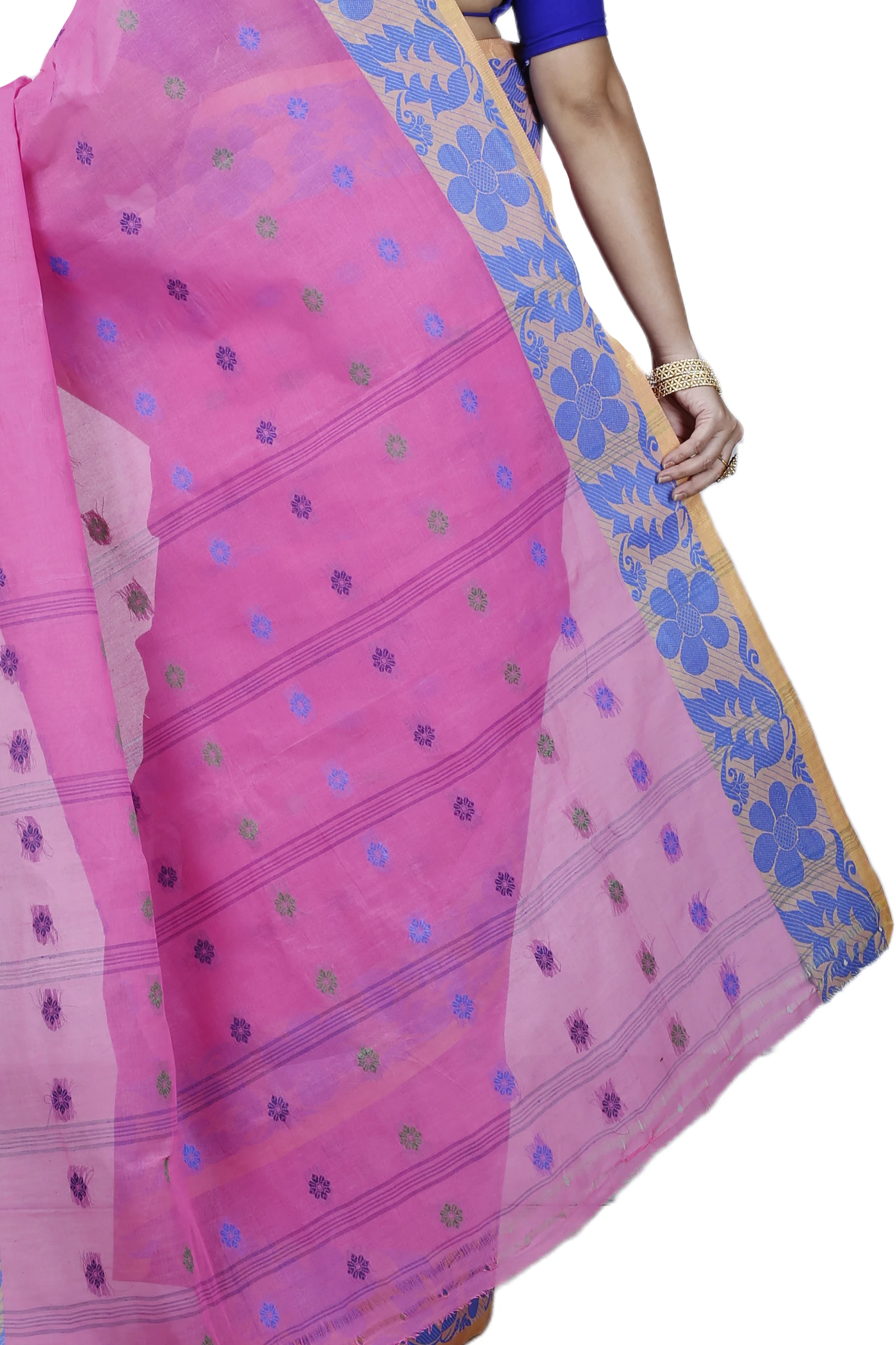 Pink Pure Cotton Ushi Tant Saree (1153)