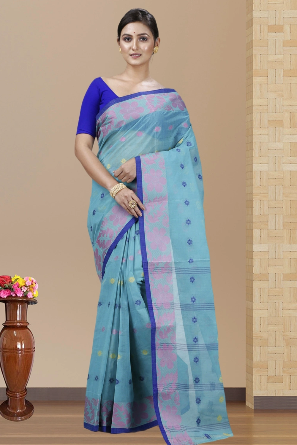 Dark Green Pure Cotton Ushi Tant Saree (1154)