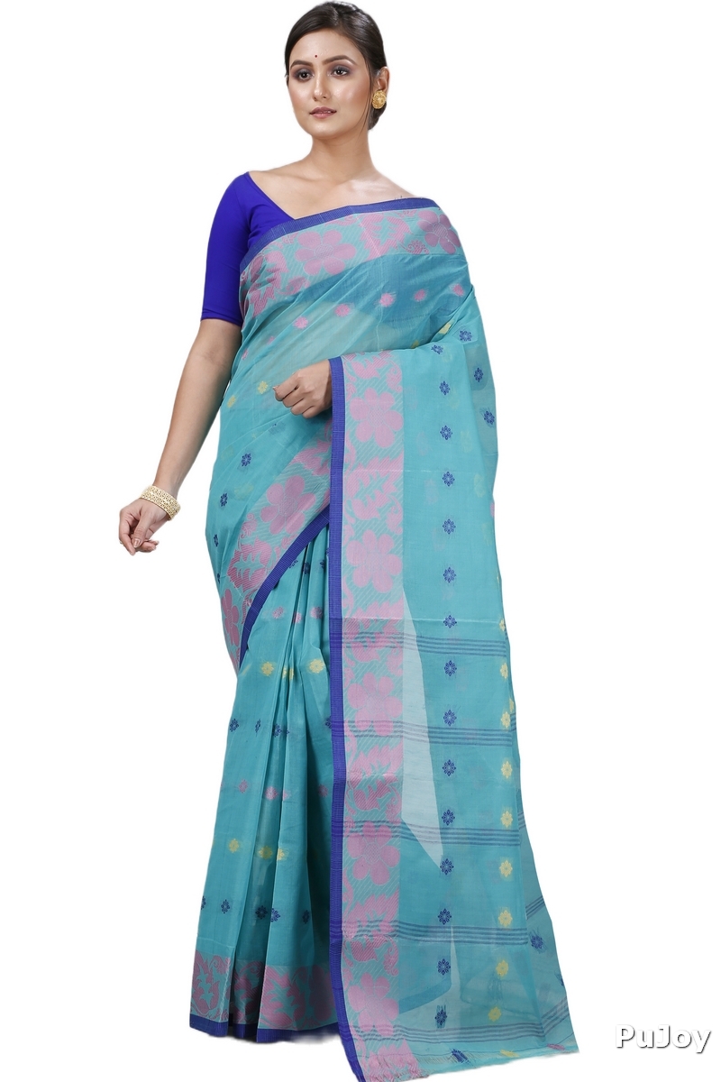 Dark Green Pure Cotton Ushi Tant Saree (1154)