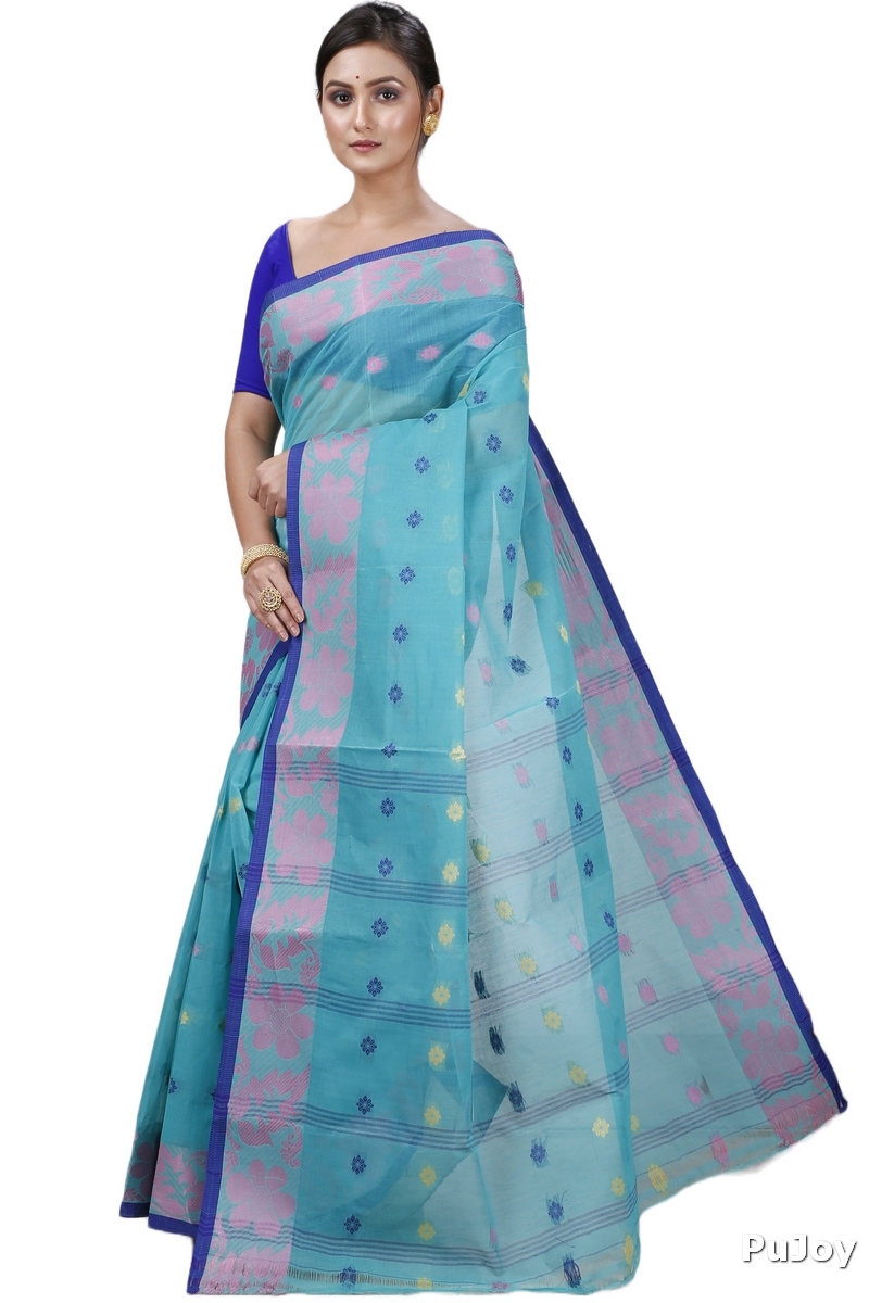 Dark Green Pure Cotton Ushi Tant Saree (1154)