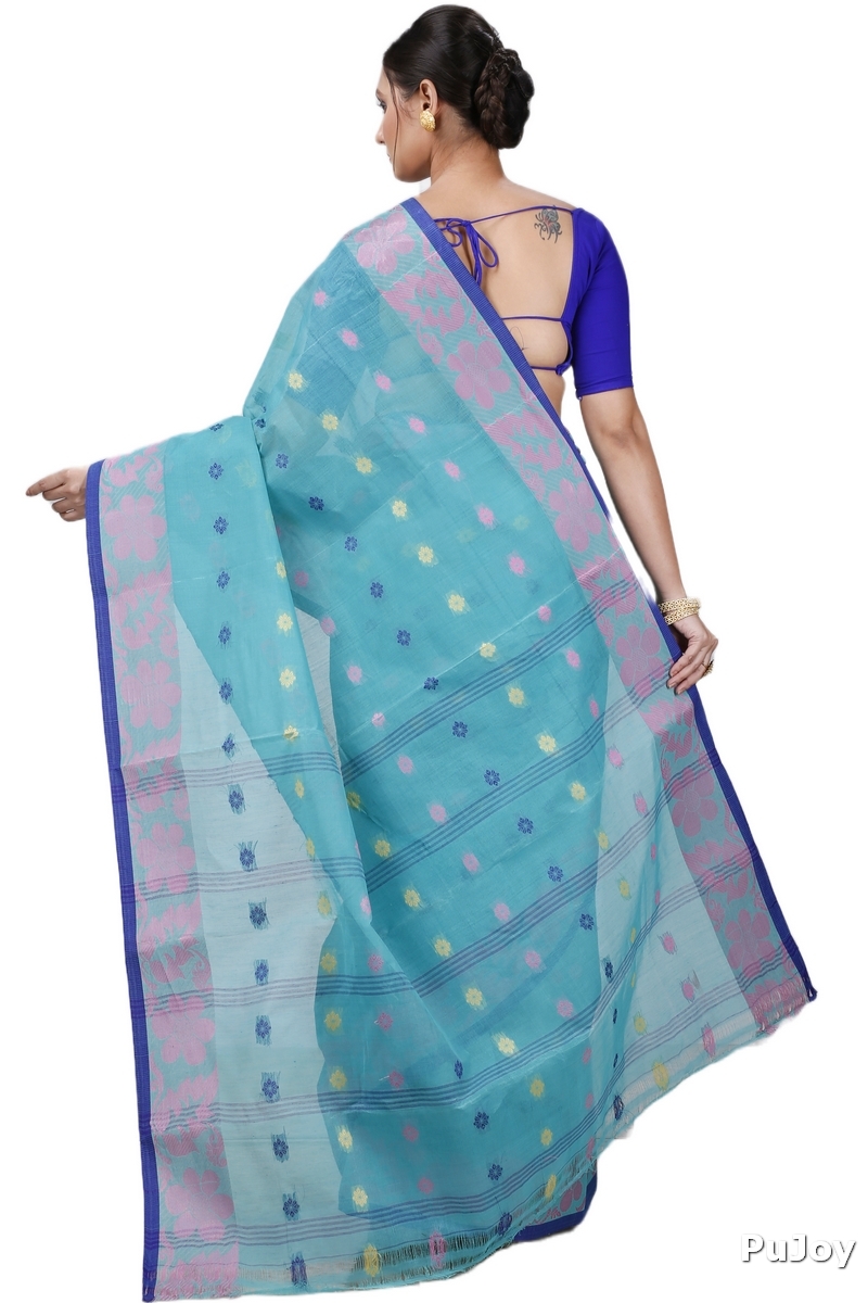 Dark Green Pure Cotton Ushi Tant Saree (1154)