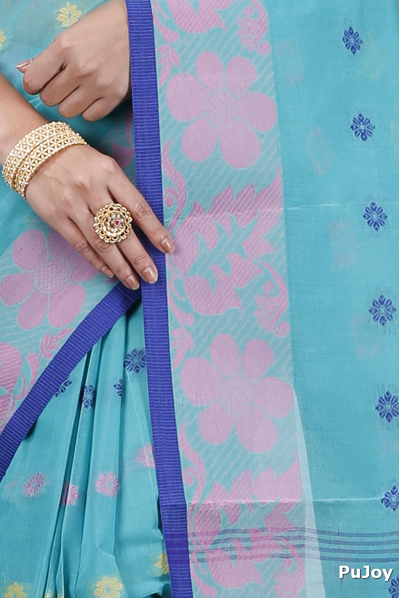 Dark Green Pure Cotton Ushi Tant Saree (1154)