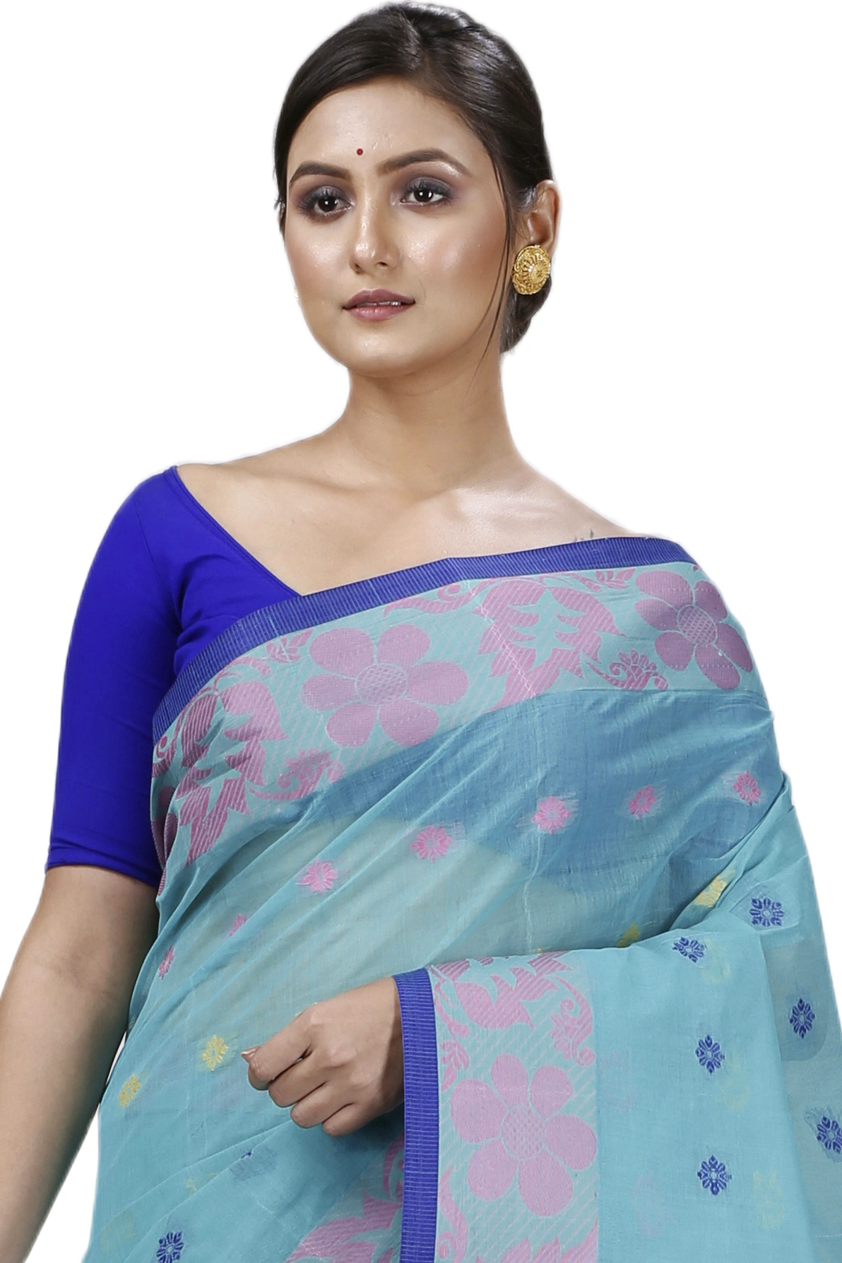 Dark Green Pure Cotton Ushi Tant Saree (1154)