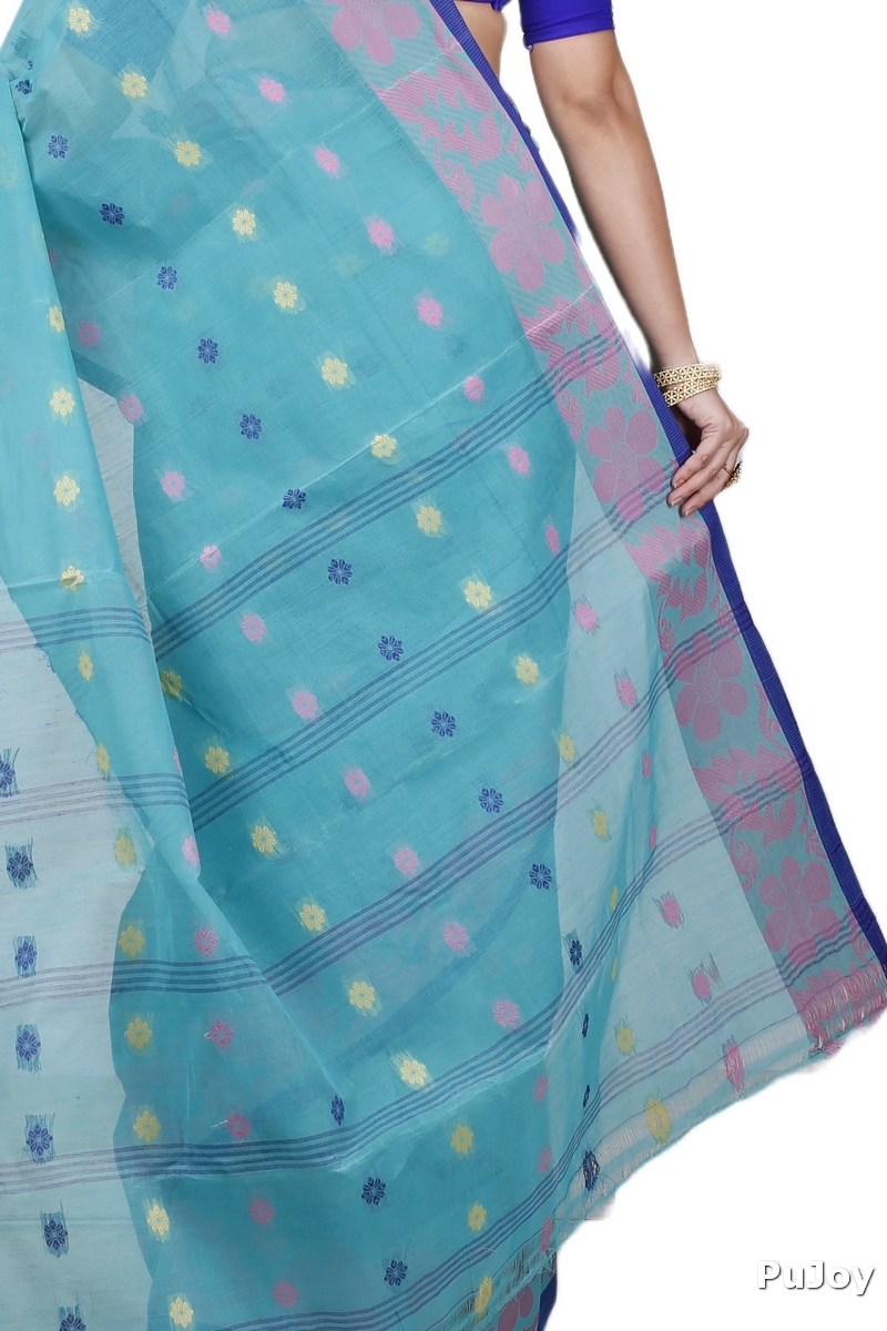 Dark Green Pure Cotton Ushi Tant Saree (1154)