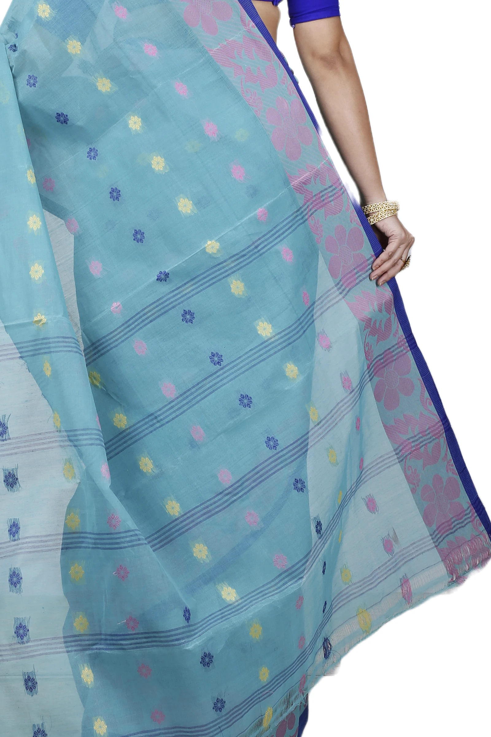 Dark Green Pure Cotton Ushi Tant Saree (1154)