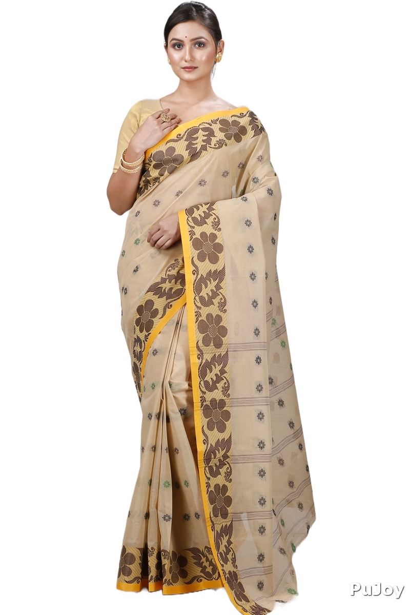 Brown Pure Cotton Ushi Tant Saree (1155)