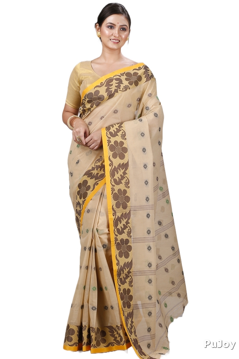Brown Pure Cotton Ushi Tant Saree (1155)