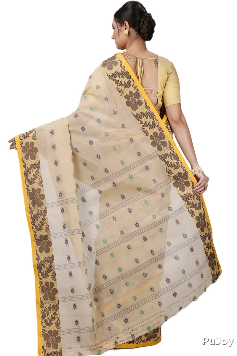 Brown Pure Cotton Ushi Tant Saree (1155)