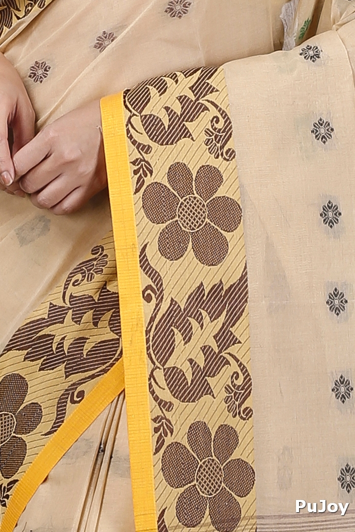 Brown Pure Cotton Ushi Tant Saree (1155)