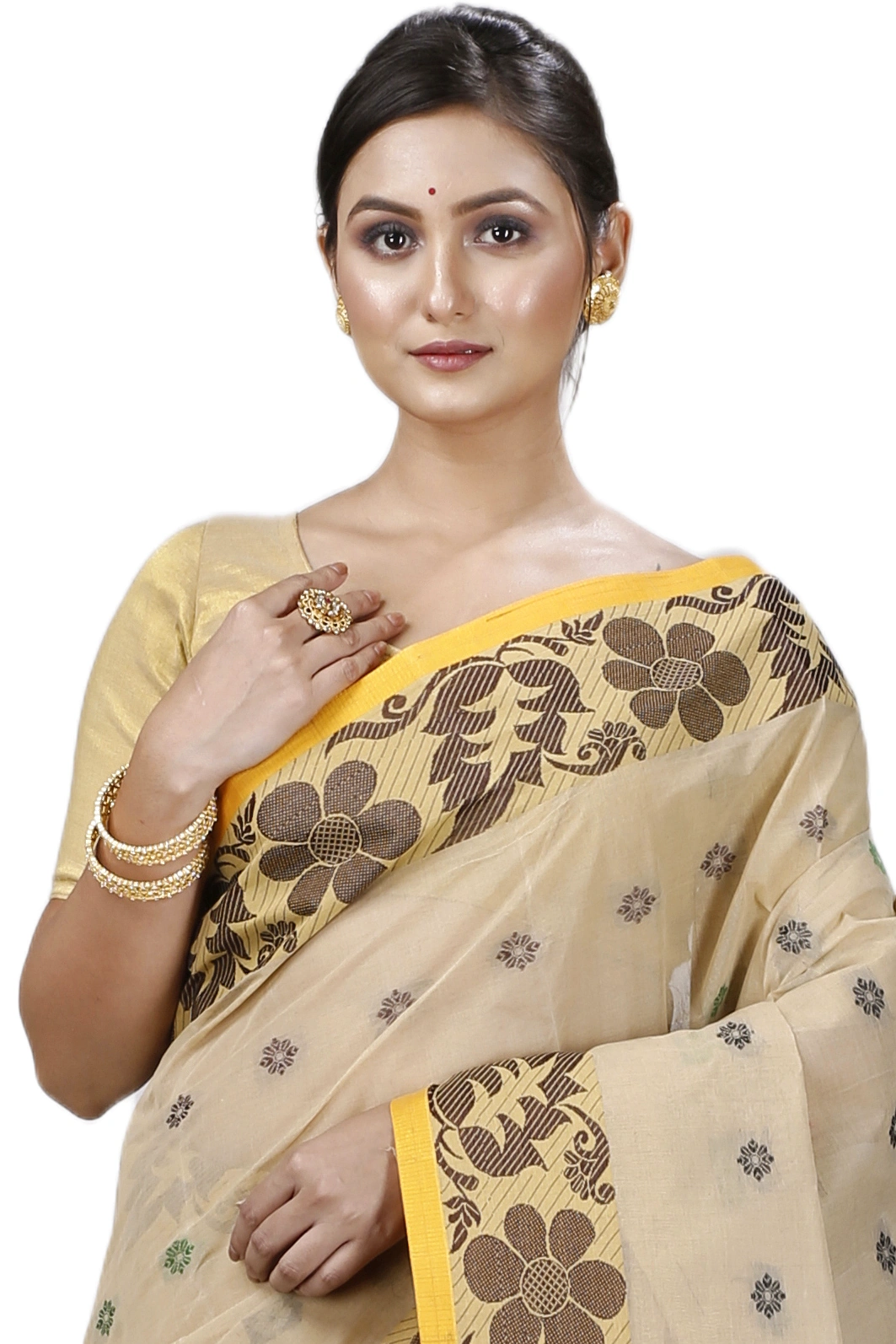 Brown Pure Cotton Ushi Tant Saree (1155)