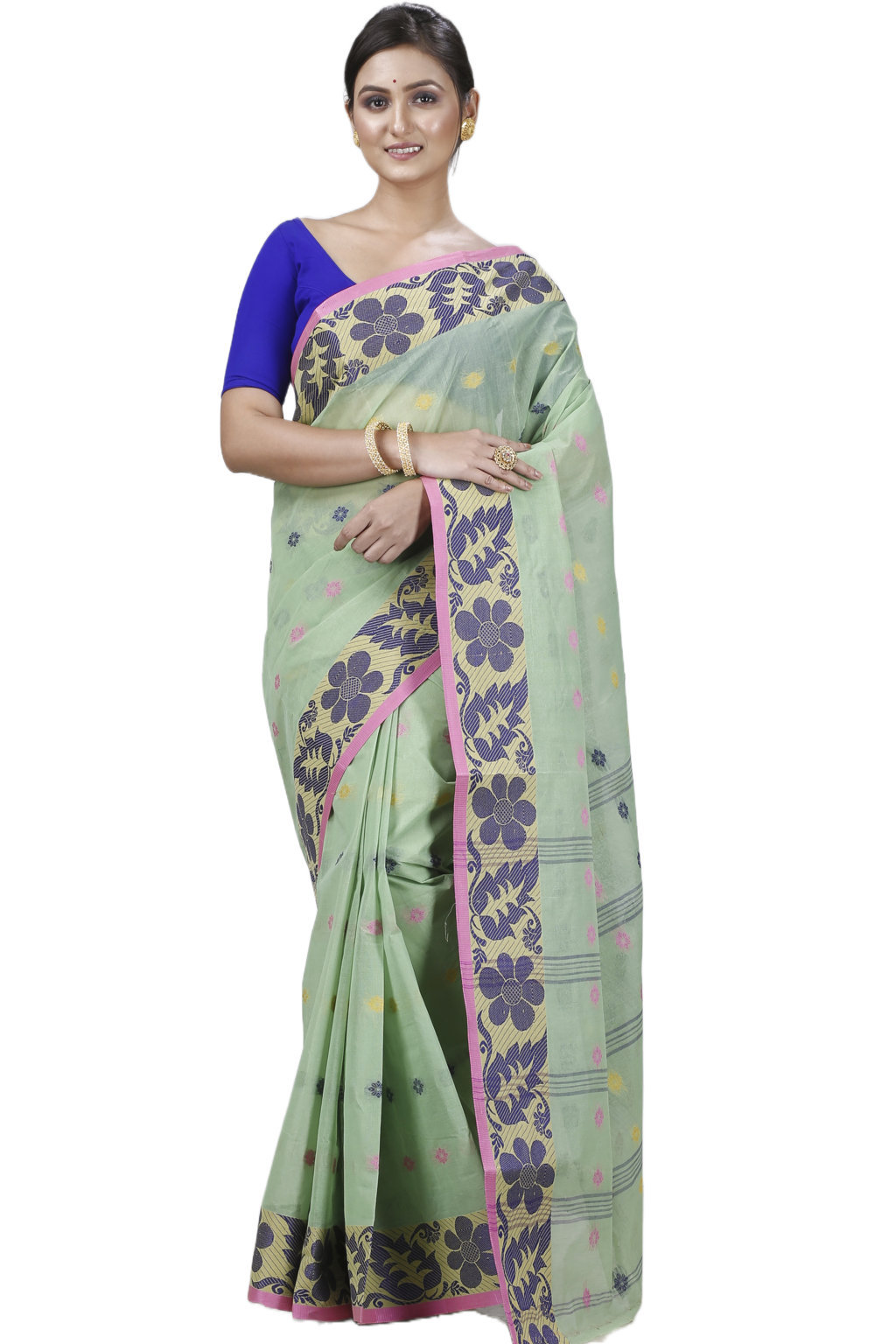 Green Pure Cotton Ushi Tant Saree (1156)