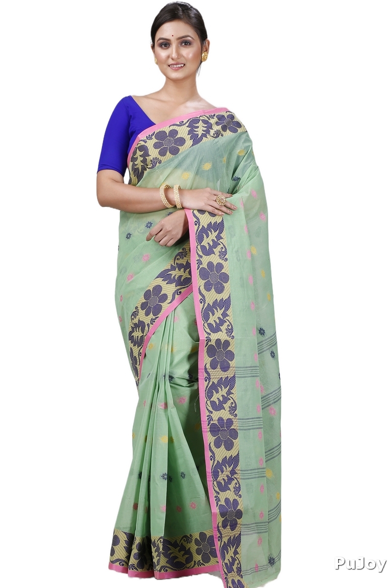 Green Pure Cotton Ushi Tant Saree (1156)