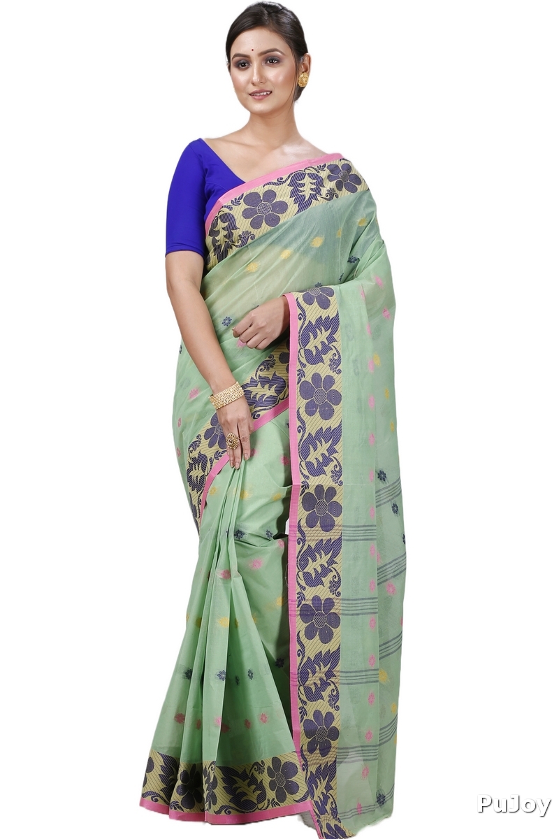 Green Pure Cotton Ushi Tant Saree (1156)