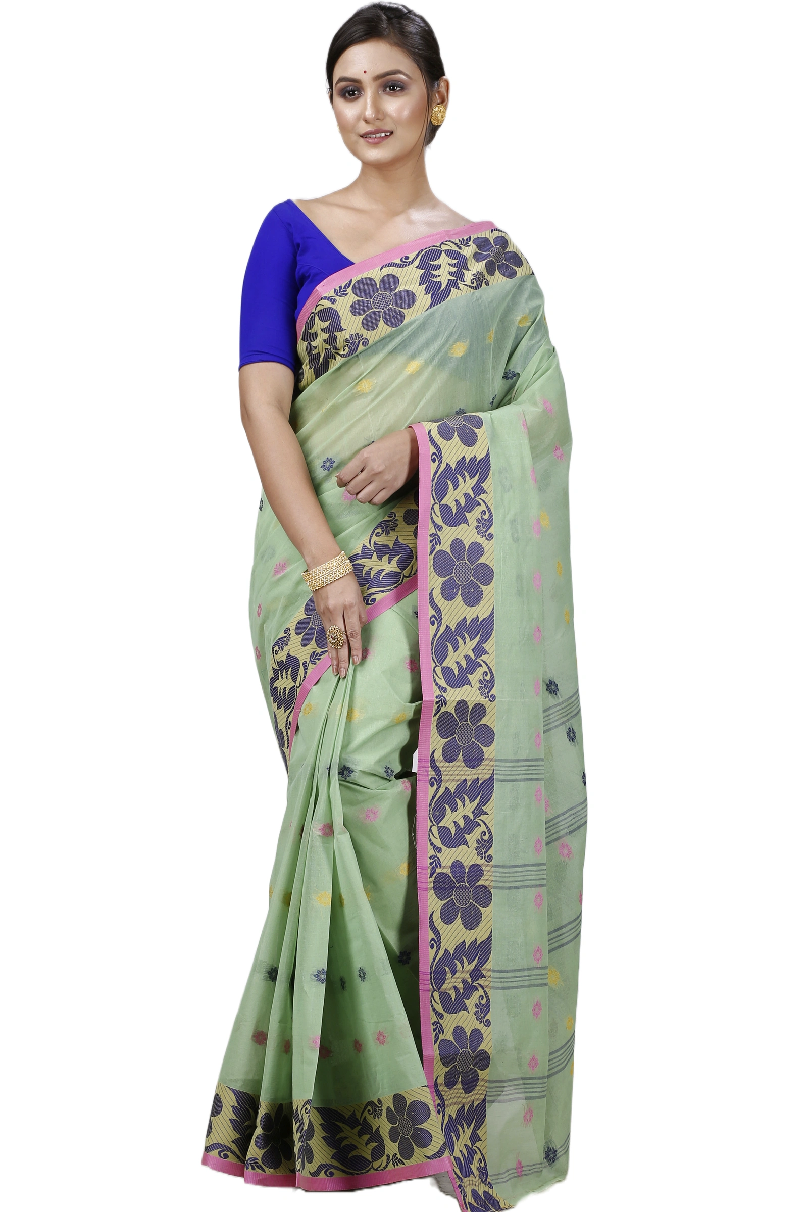 Green Pure Cotton Ushi Tant Saree (1156)