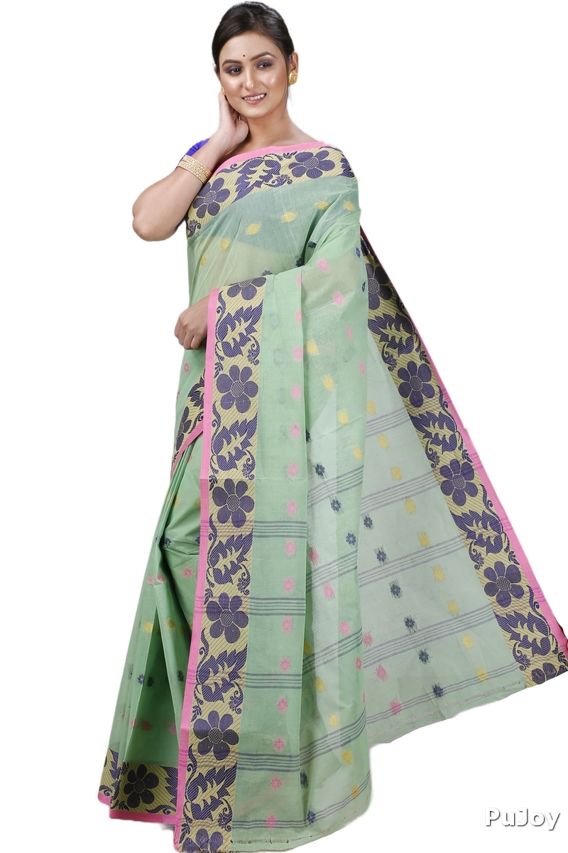 Green Pure Cotton Ushi Tant Saree (1156)