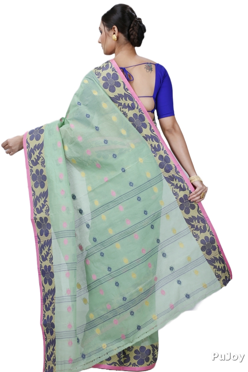 Green Pure Cotton Ushi Tant Saree (1156)