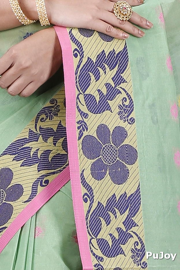 Green Pure Cotton Ushi Tant Saree (1156)