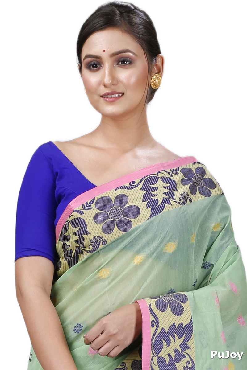 Green Pure Cotton Ushi Tant Saree (1156)