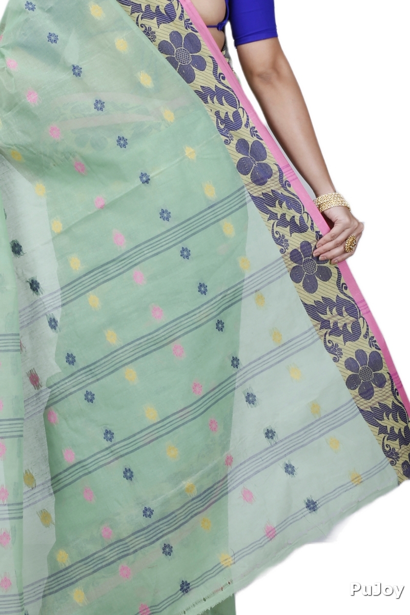 Green Pure Cotton Ushi Tant Saree (1156)