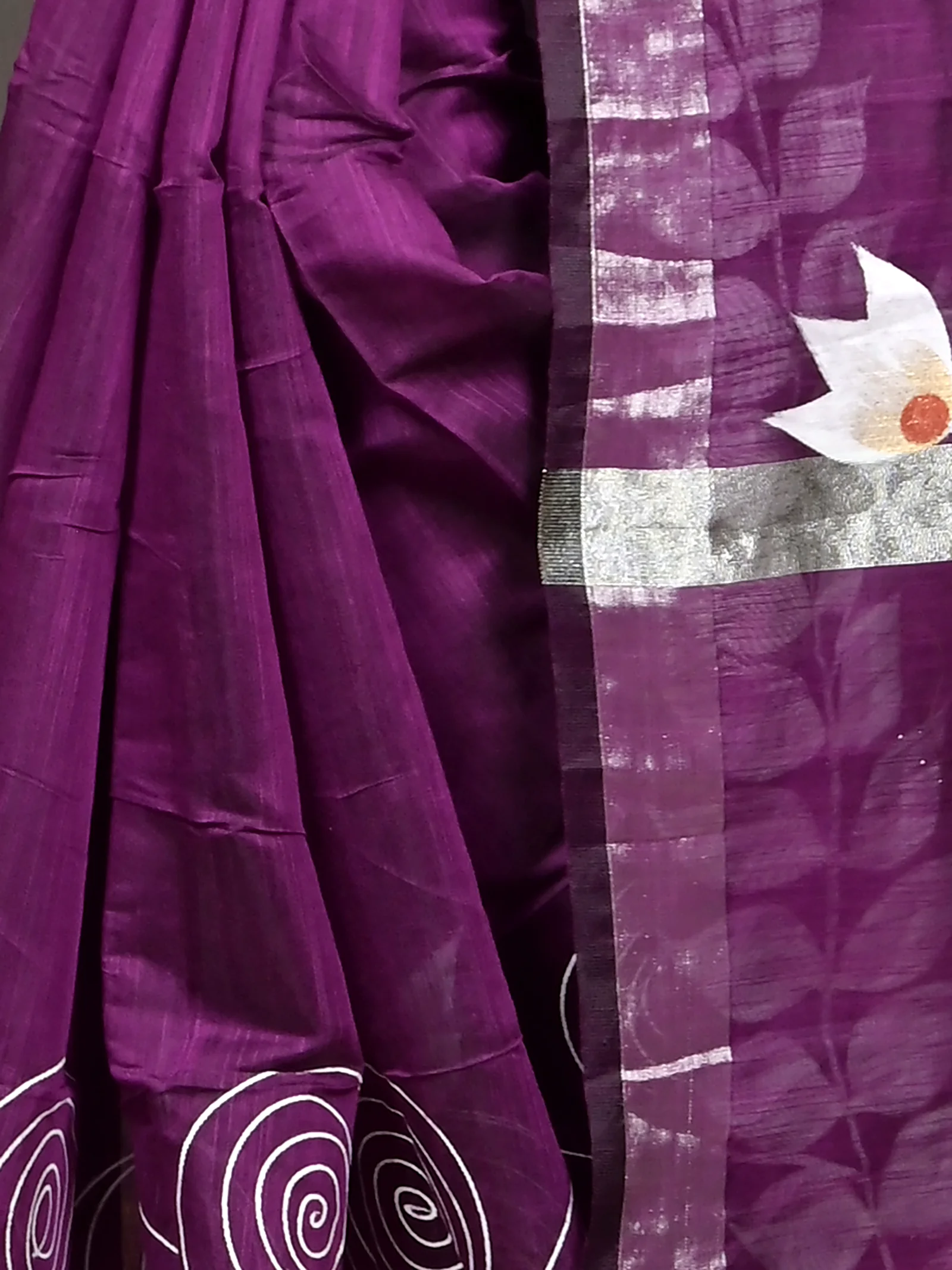 Dark Violet Cotton Souvar Hand Painted Saree  (116)