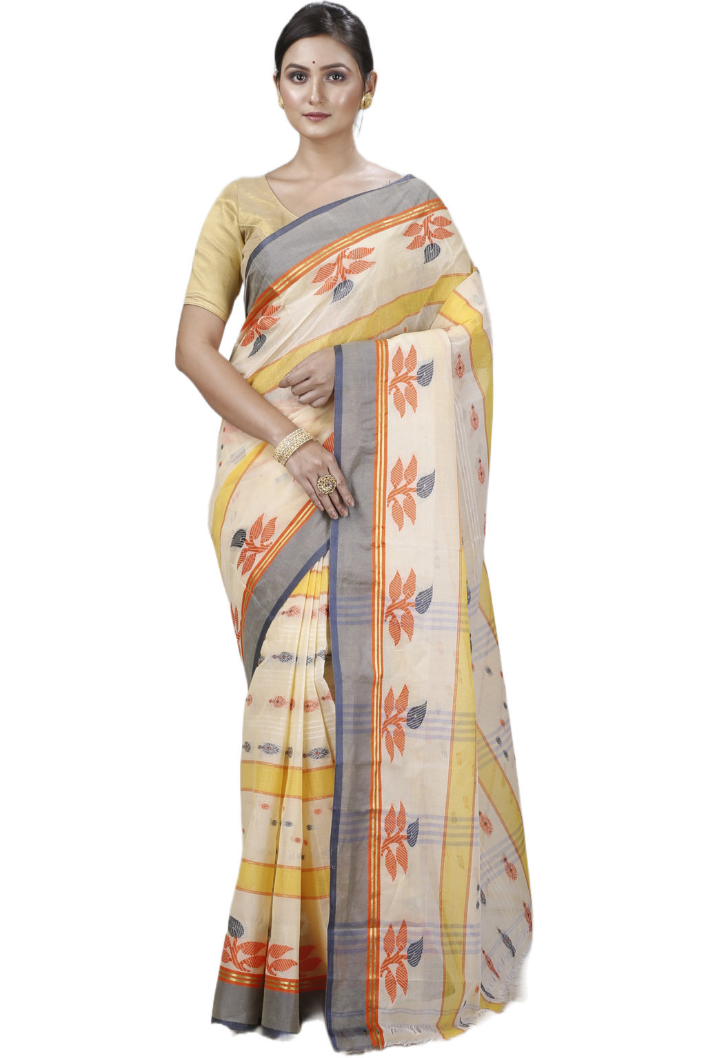 Light Yellow Pure Cotton Udichi Tant Saree (1160)