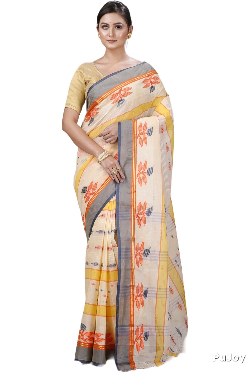 Light Yellow Pure Cotton Udichi Tant Saree (1160)