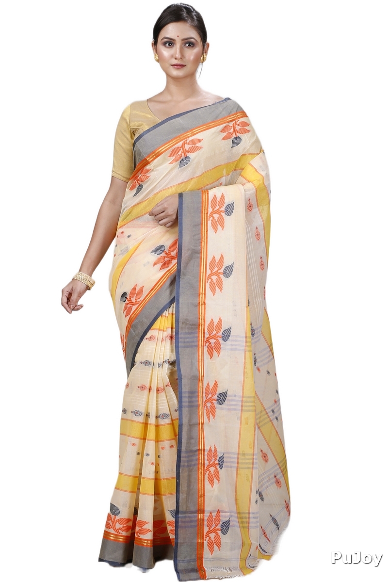 Light Yellow Pure Cotton Udichi Tant Saree (1160)