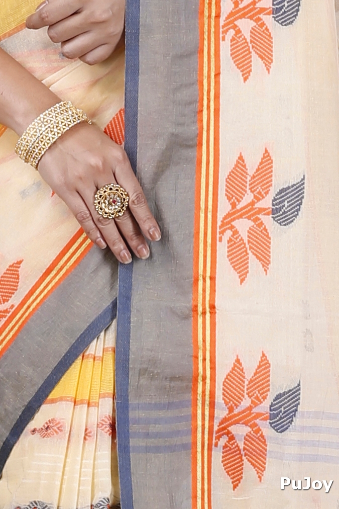 Light Yellow Pure Cotton Udichi Tant Saree (1160)