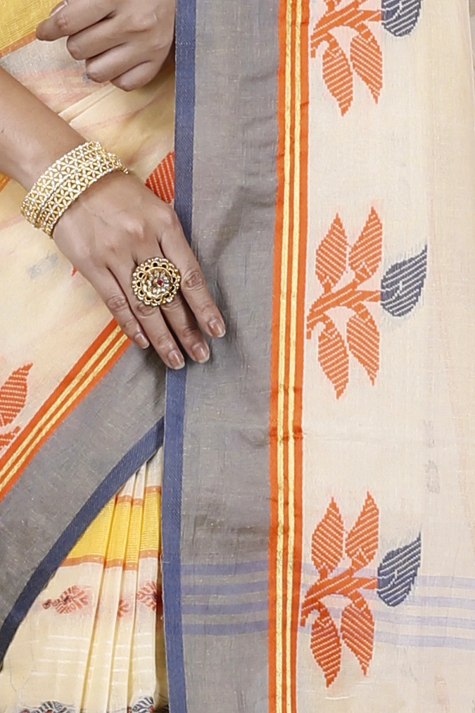 Light Yellow Pure Cotton Udichi Tant Saree (1160)