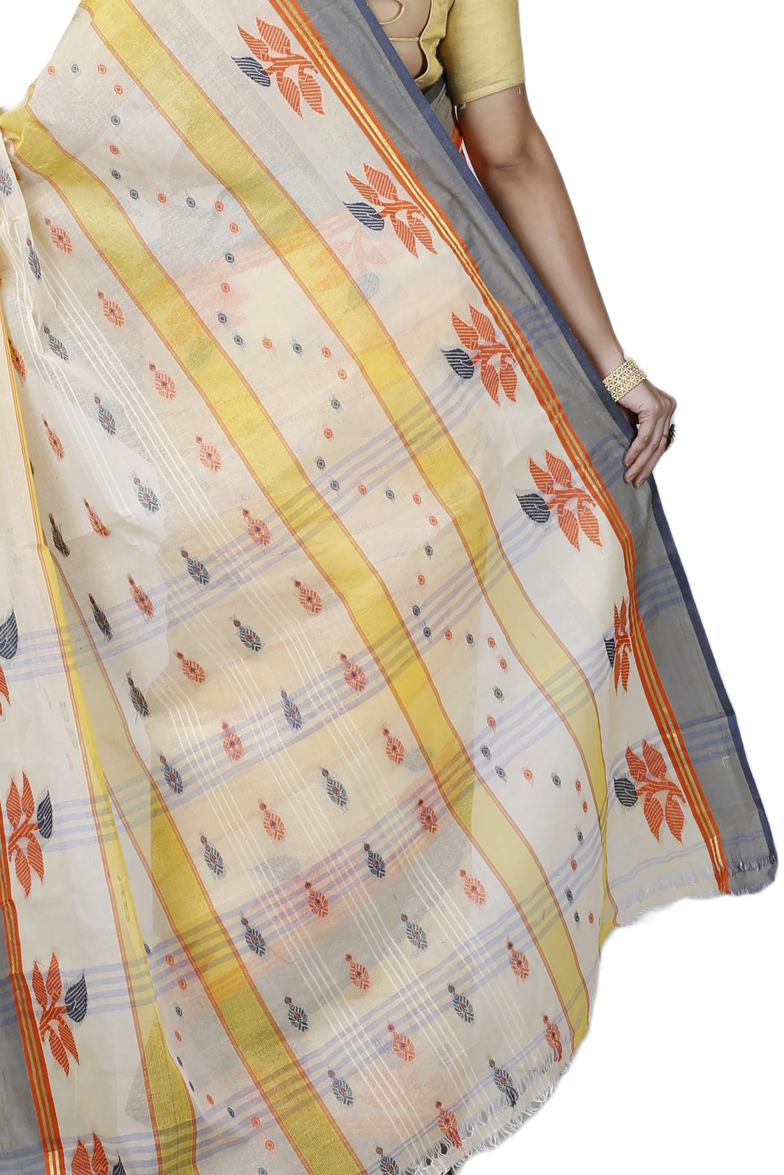 Light Yellow Pure Cotton Udichi Tant Saree (1160)
