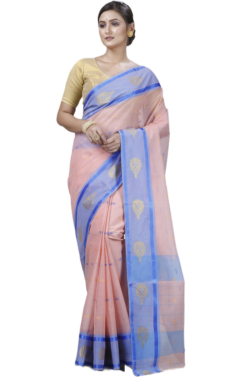 Peach Pure Cotton Upala Tant Saree (1162)
