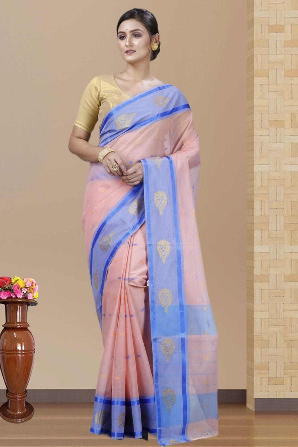 Peach Pure Cotton Upala Tant Saree (1162)