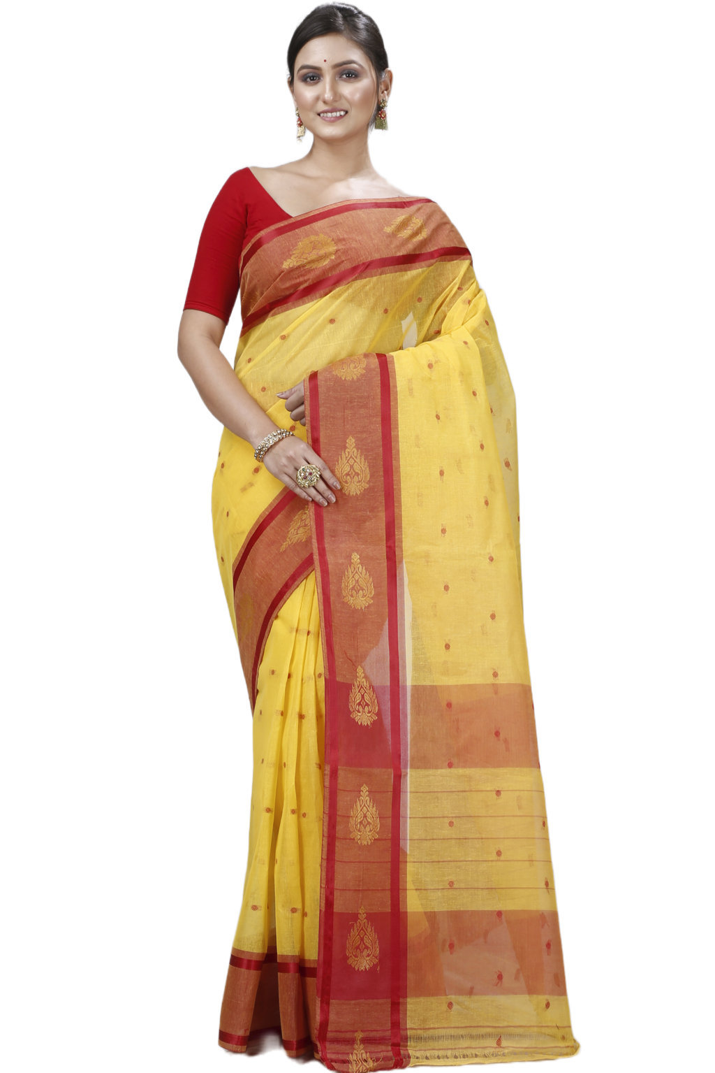 Yellow Pure Cotton Upala Tant Saree (1163)