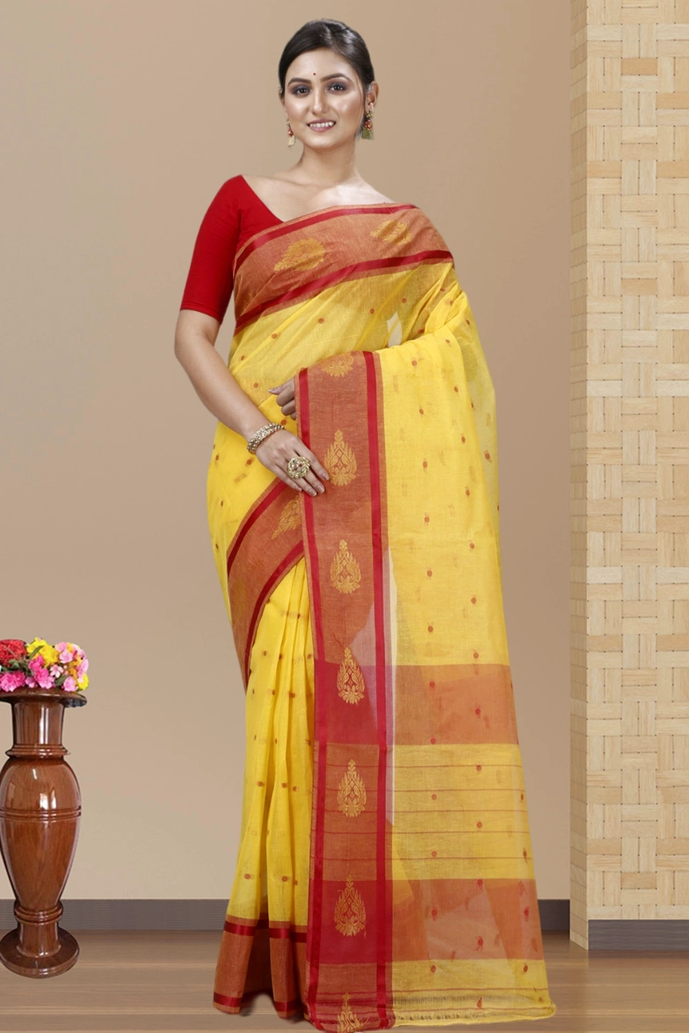 Yellow Pure Cotton Upala Tant Saree (1163)