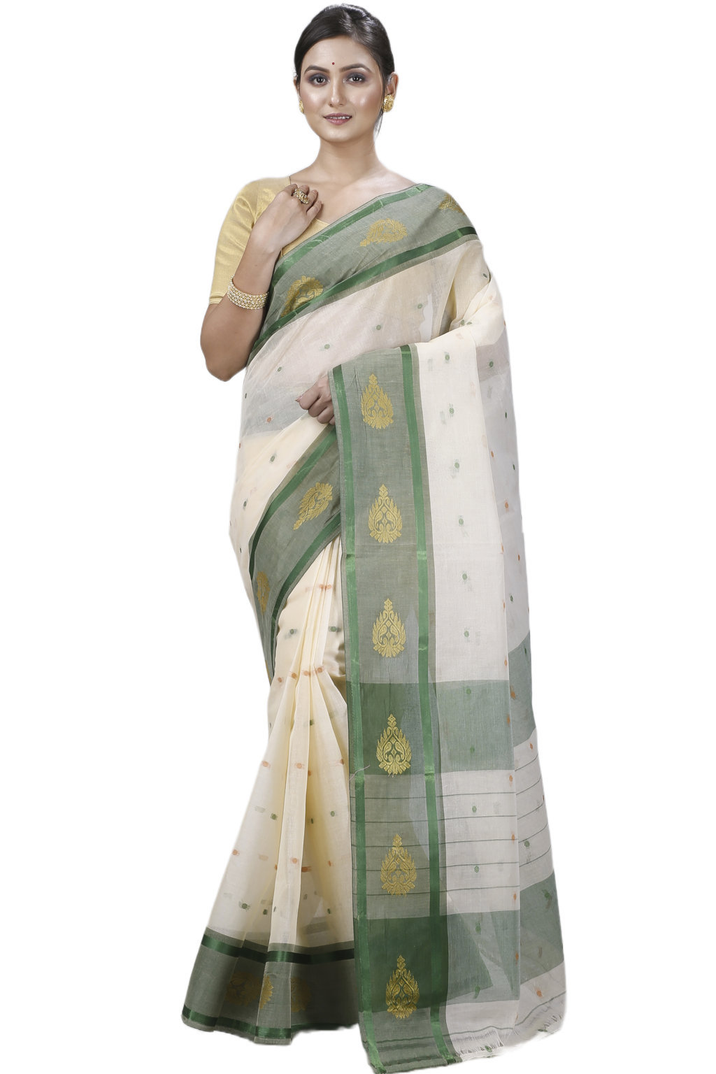 Cream Pure Cotton Upala Tant Saree (1164)