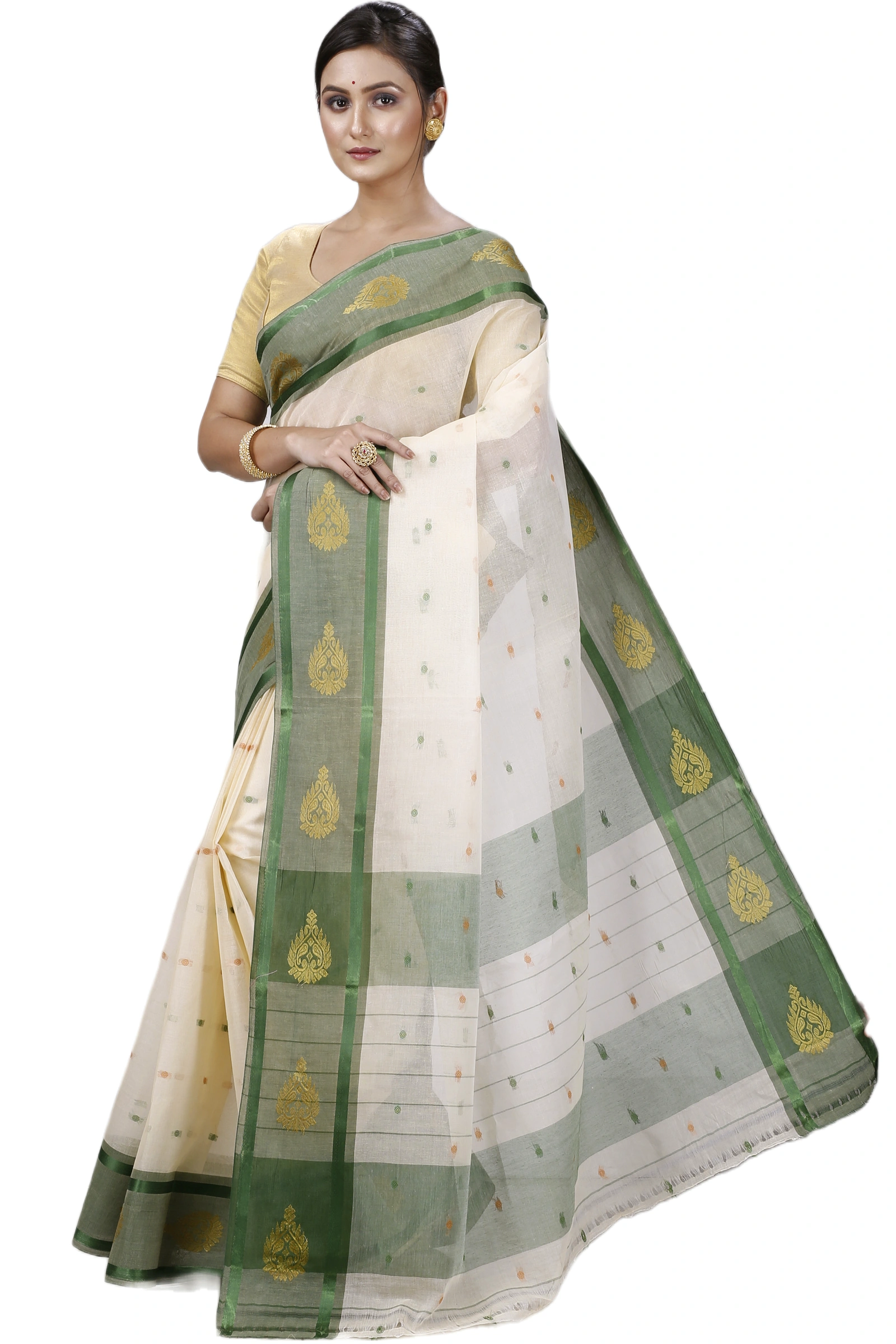 Cream Pure Cotton Upala Tant Saree (1164)