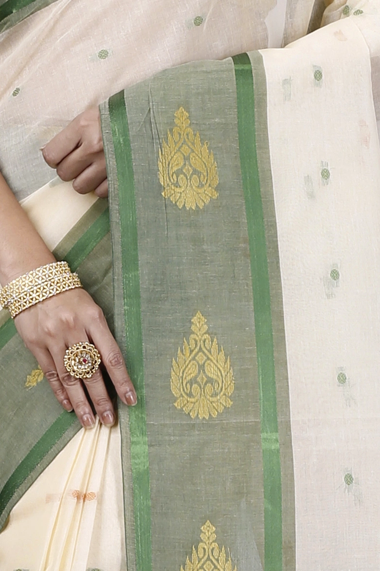 Cream Pure Cotton Upala Tant Saree (1164)