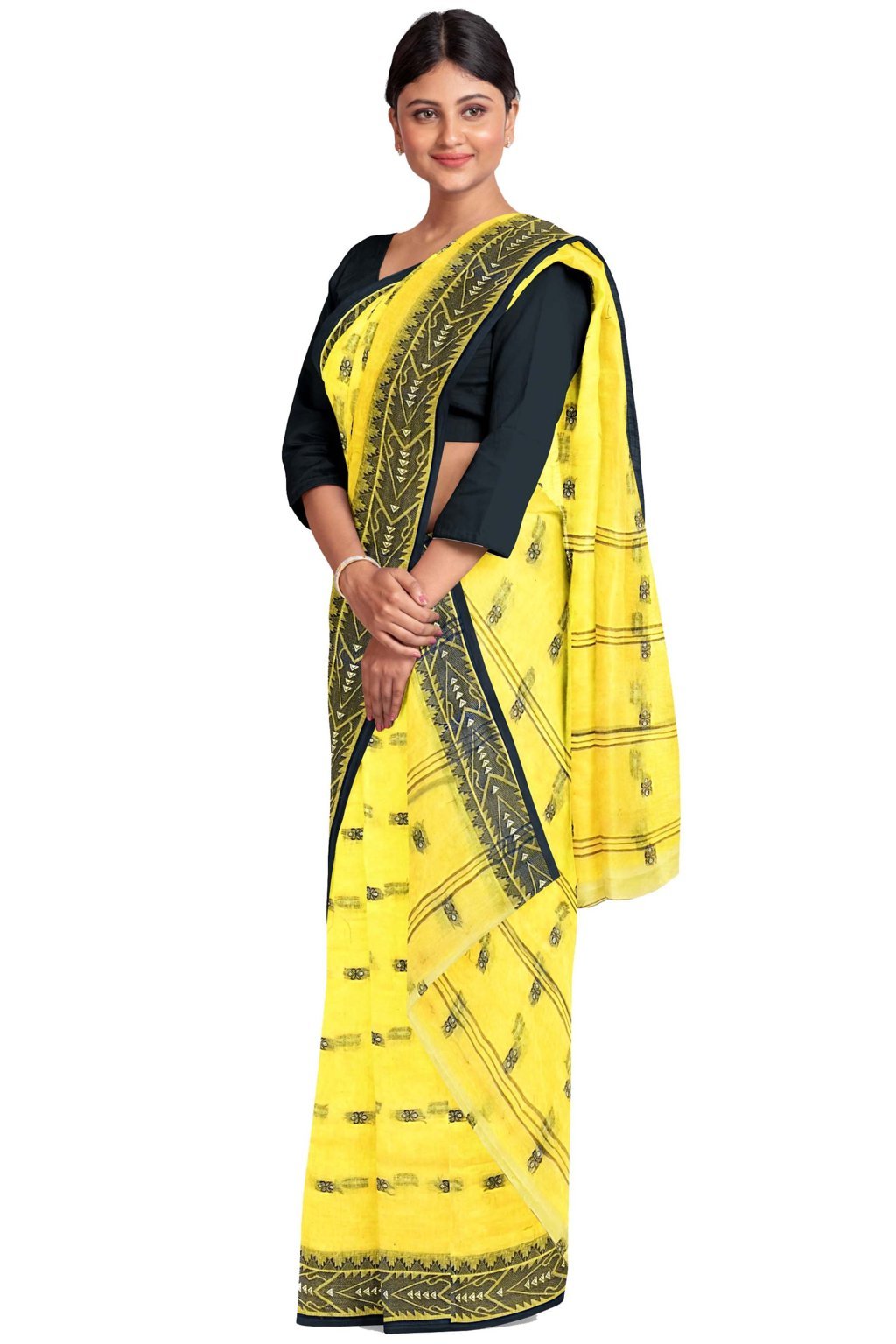 Yellow Pure Cotton Urvi Tant Saree (1167)