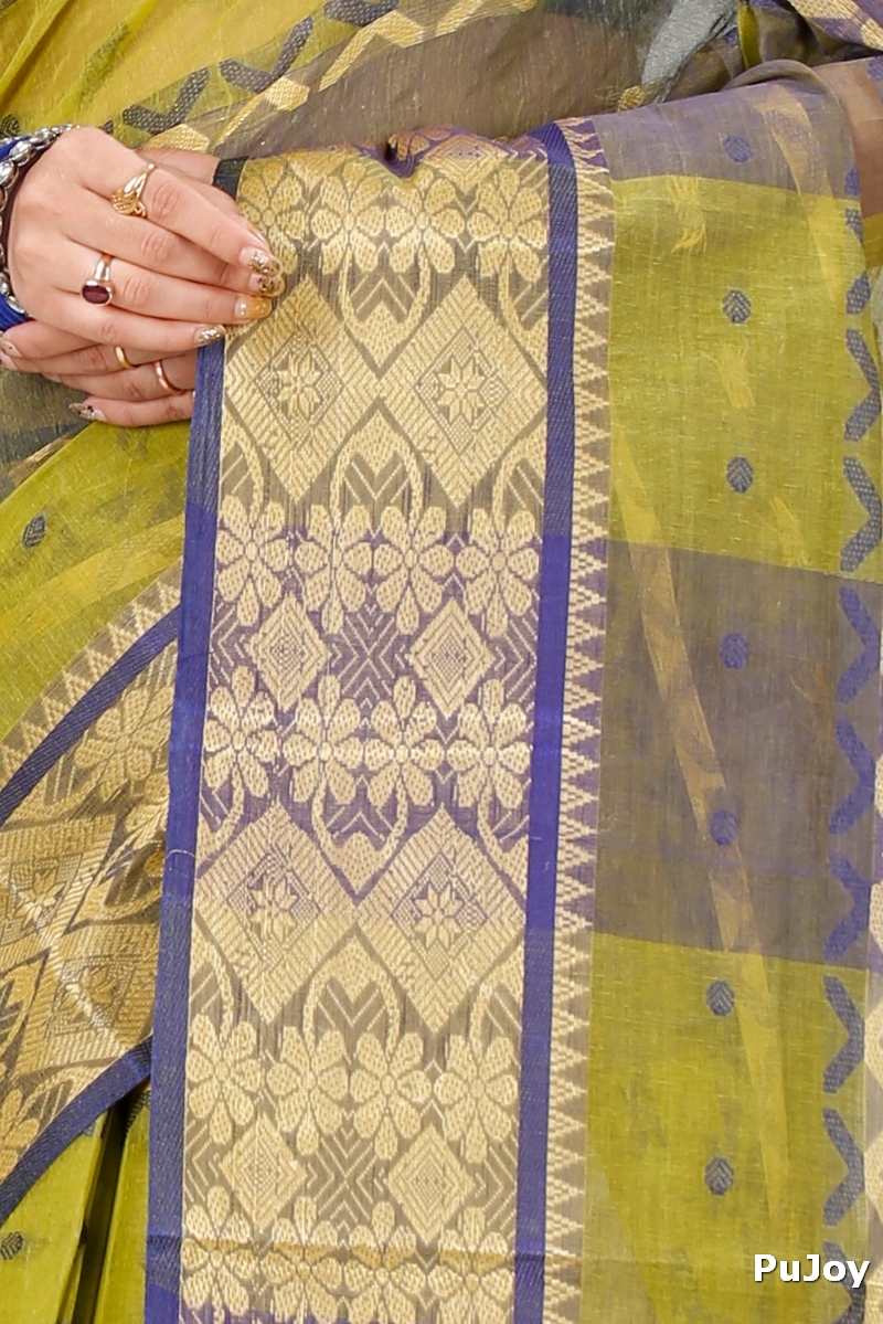 Green Pure Cotton SonaJhuri Desiging Tant Saree (117)